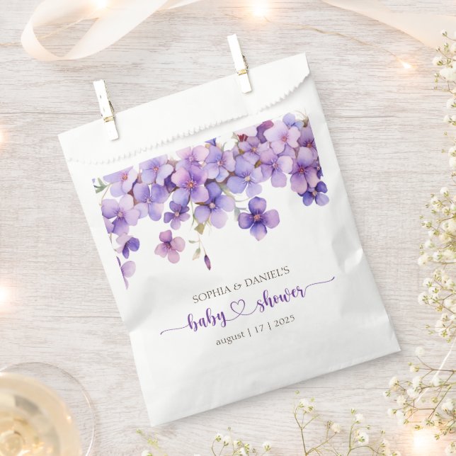 Sachets En Papier Baby shower de fleurs de violet délicates au print (Coupé)