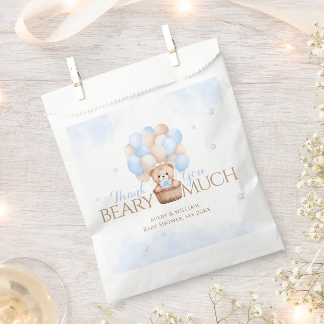 Sachets En Papier Baby shower de garçon Bleu Ours Teddy (Coupé)
