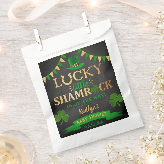 Sachets En Papier Baby shower de la Saint-Patrick du Petit Shamrock (Coupé)