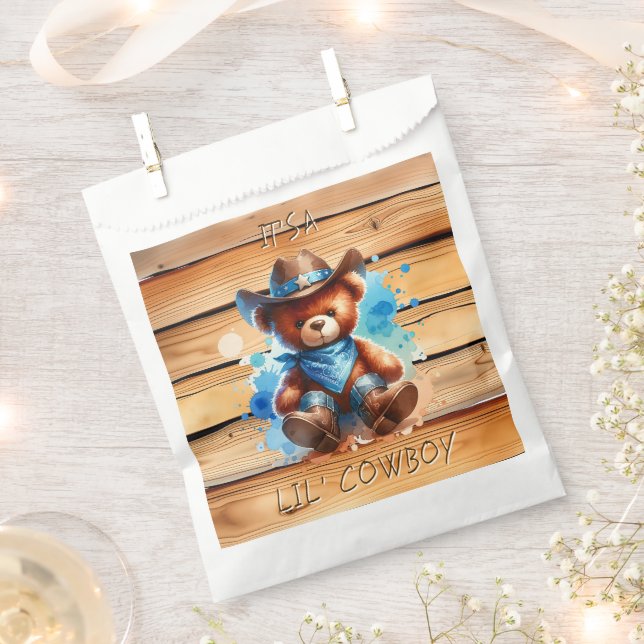 Sachets En Papier Baby shower de Lil' Cowboy Teddy Bear Boy (Coupé)
