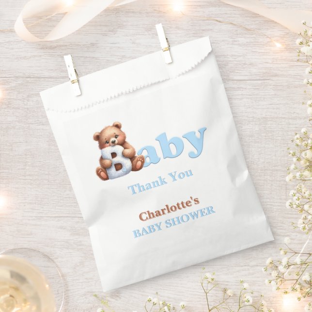 Sachets En Papier Baby shower de Merci bleu Teddy Bear (Coupé)