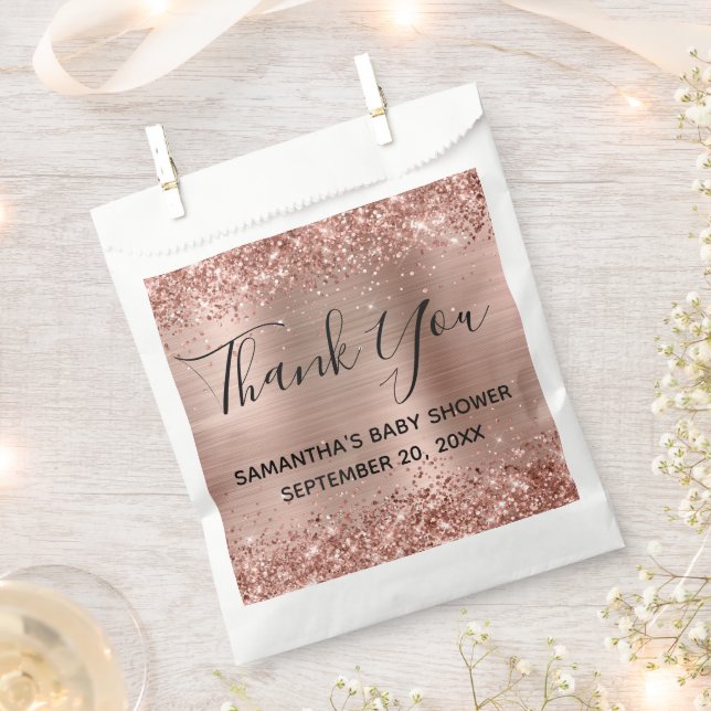 Sachets En Papier Baby shower de Merci Rose or Glitter (Coupé)