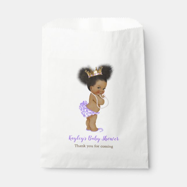 Sachets En Papier Baby shower de princesse violette afro-américaine (Devant)
