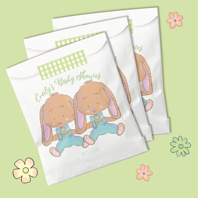 Sachets En Papier Baby shower de printemps Twin Bunnies Favoriser le (Cute twin bunnies spring baby shower favor bags .)