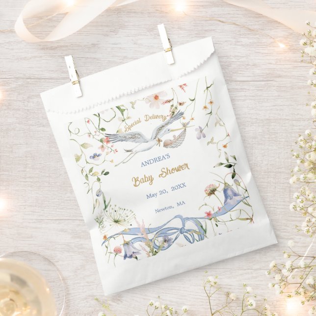 Sachets En Papier Baby shower de ruban Fleur sauvage Stork (Coupé)