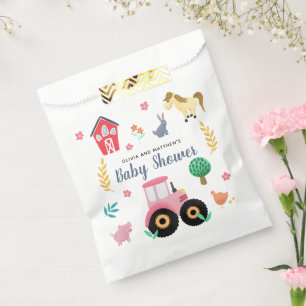 Sachets En Papier Baby shower de tracteur de ferme rose-rose