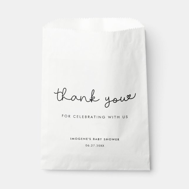 Sachets En Papier Baby shower de typographie blanche mignonne (Devant)