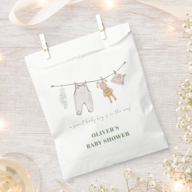 Sachets En Papier Baby shower de vêtements pour garçon Boho vert mig (Coupé)