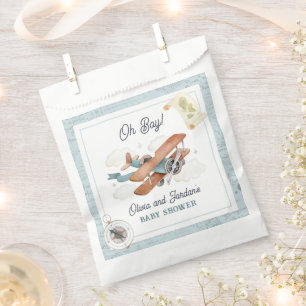 Sachets En Papier Baby shower de voyage pour garçons d'avion vintage