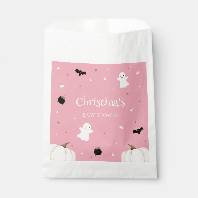 Sachets En Papier Baby shower d'Halloween rose (Devant)