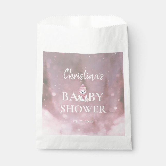 Sachets En Papier Baby shower d'hiver rose fille (Devant)