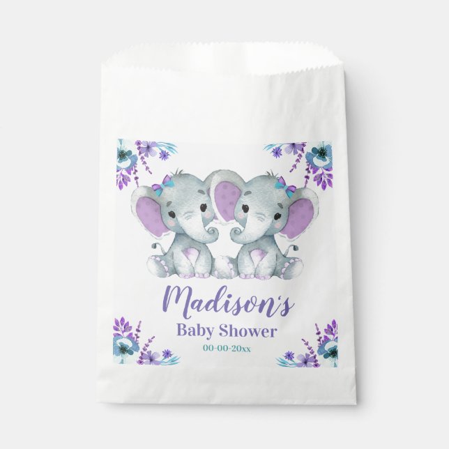 Sachets En Papier Baby shower Eléphant Twin Personnalisé Favoriser L (Devant)