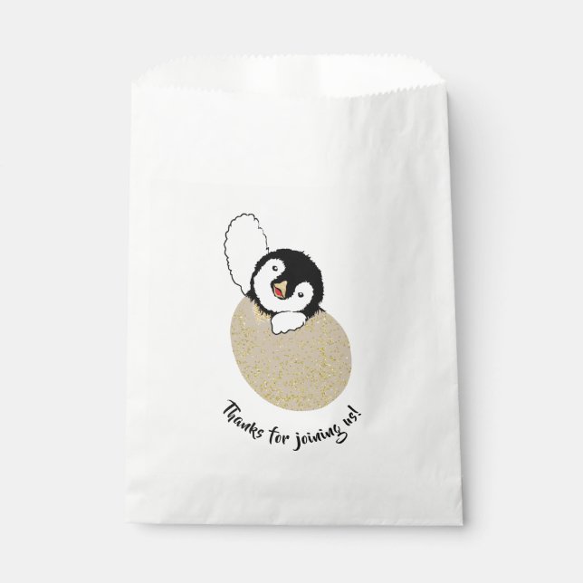 Sachets En Papier Baby shower Favoriser Sac, Or, Pingouin bébé (Devant)