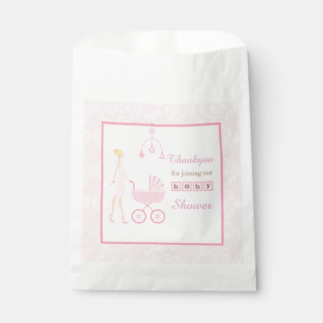 Sachets En Papier Baby shower femme rose Damask Blonde (Devant)