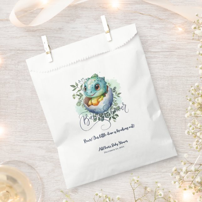 Sachets En Papier Baby shower Feuille Dinosaur Oeuf Cute Aquarelle (Coupé)
