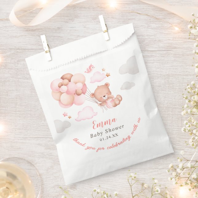 Sachets En Papier Baby shower fille ours en peluche (Coupé)