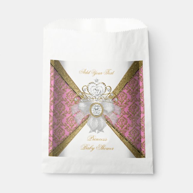 Sachets En Papier Baby shower fille rose blanche princesse Damas (Devant)