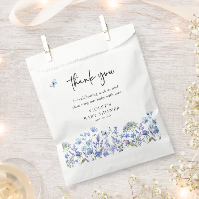 Sachets En Papier Baby shower Fleur sauvage bleu aquarelle (Coupé)