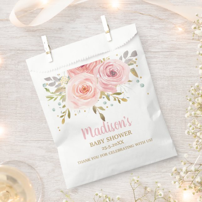Sachets En Papier Baby shower floral rose pâle Anniversaire (Coupé)
