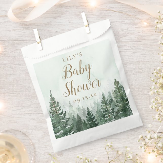 Sachets En Papier Baby shower forestier rustique de pins (Coupé)