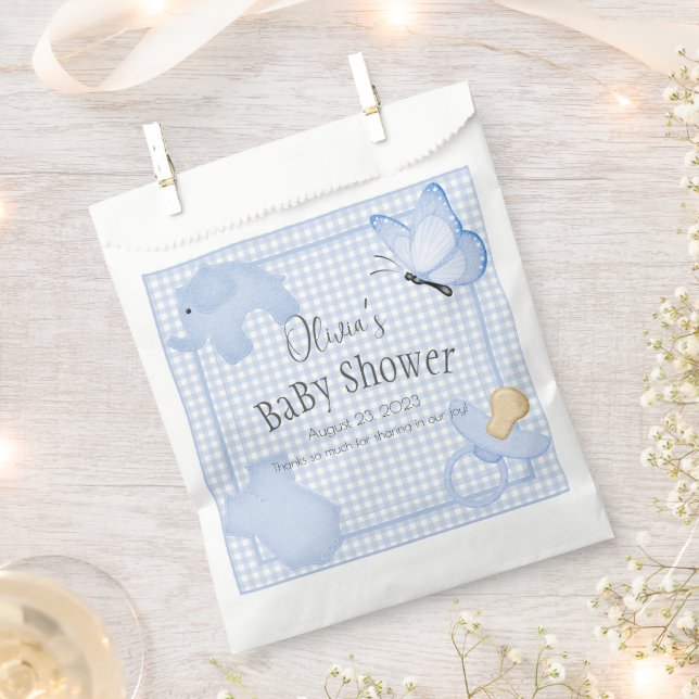 Sachets En Papier Baby shower Garçon bleu blanc En vichy (Coupé)