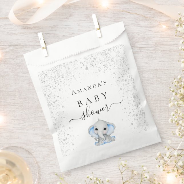 Sachets En Papier Baby shower garçon éléphant bleu (Coupé)