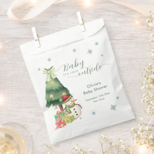 Sachets En Papier Baby Shower Hiver Moderne Bonhomme de Neige Vert