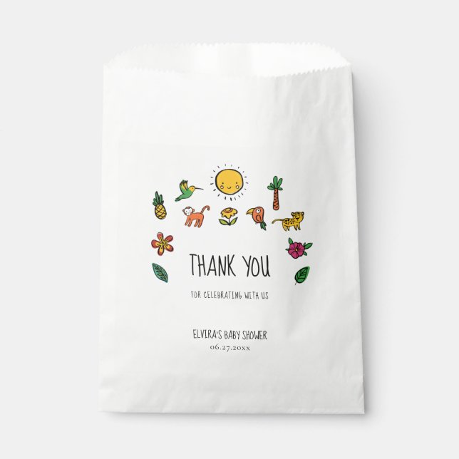 Sachets En Papier Baby shower jungle tropicale mignon (Devant)