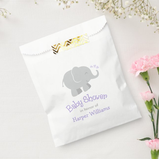 Sachets En Papier Baby shower moderne violet gris éléphant fille (Scellé)
