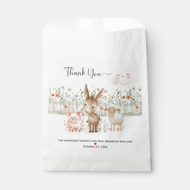 Sachets En Papier Baby shower neutre pour les animaux de ferme | (Devant)