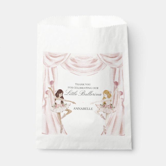 Sachets En Papier Baby shower ou anniversaire rose Little Ballerina (Devant)