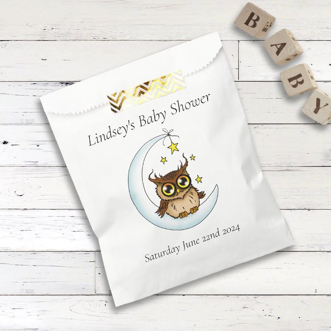 Sachets En Papier Baby shower Owl Moon Blue Cute Stars (Créateur téléchargé)