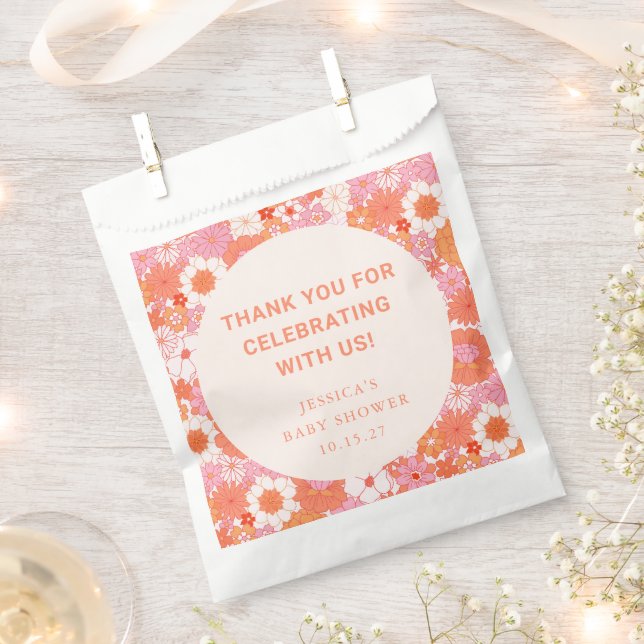 Sachets En Papier Baby shower personnalisé Coral Blush Floral Retro (Coupé)