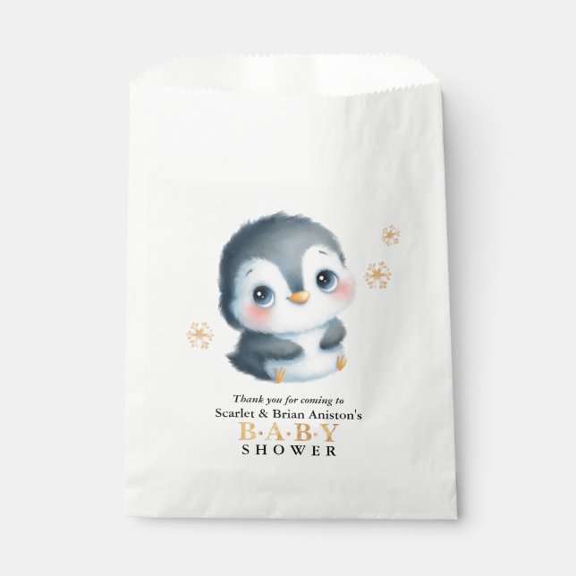 Sachets En Papier Baby shower Pingouin mignon (Devant)
