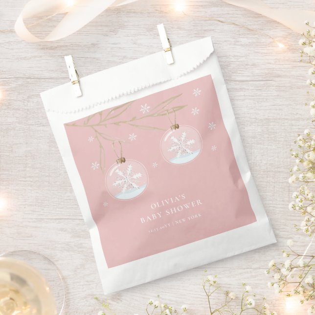 Sachets En Papier Baby shower Pink Gold Winter Snowflake (Coupé)