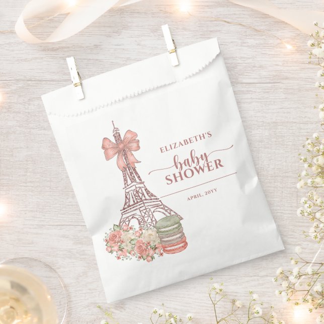 Sachets En Papier Baby shower romantique French Pink Bow Paris (Coupé)