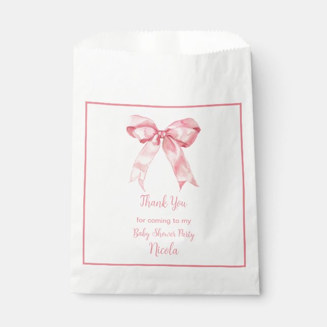 Sachets En Papier Baby shower rose Coquette Bow (Devant)