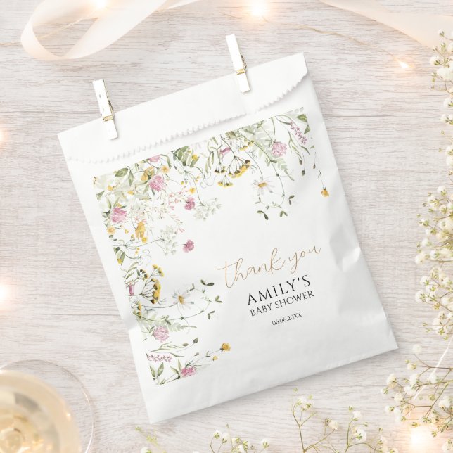 Sachets En Papier Baby shower Rose et Jaune Fleurs sauvages Favorise (Coupé)