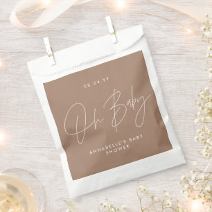 Sachets En Papier Baby shower script moderne brun naturel invité
