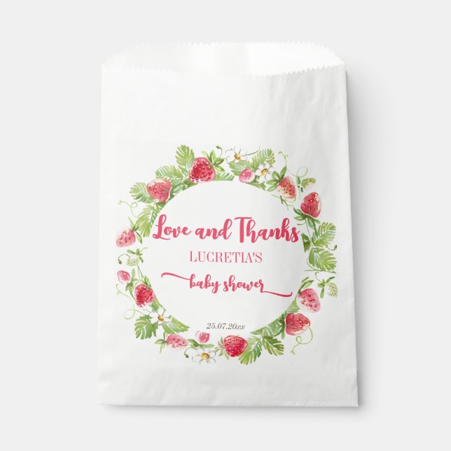Sachets En Papier Baby shower sucré aux fraises merci (Devant)