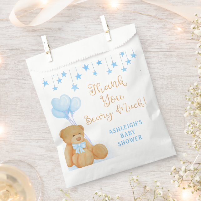 Sachets En Papier Baby shower Teddy Bear Blue Stars Merci (Coupé)