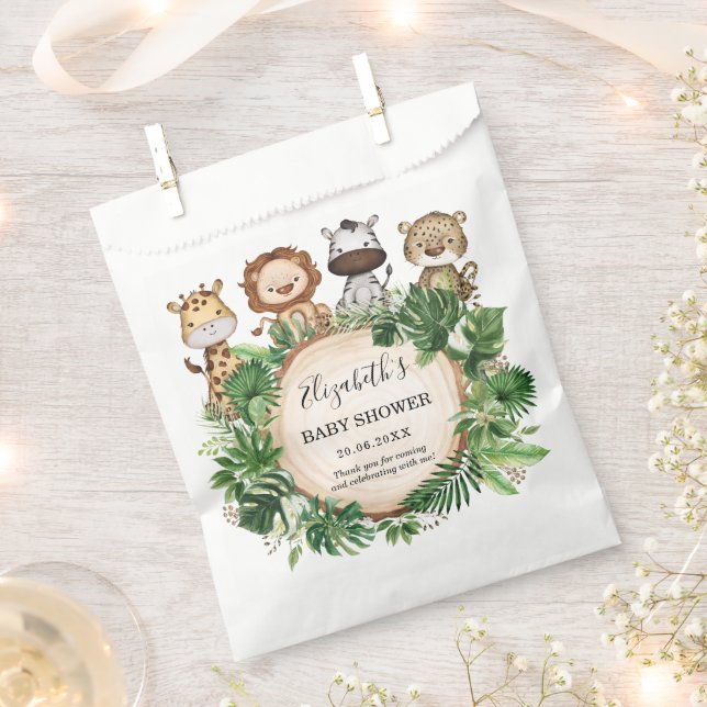 Sachets En Papier Baby shower tropical de verdure Jungle Animaux sau (Coupé)