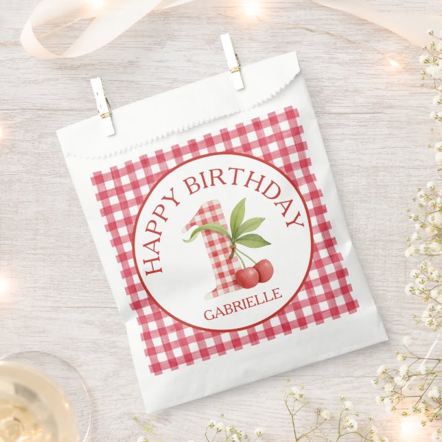 Sachets En Papier Baby's Cherry First Red Gingham Birthday  (Coupé)