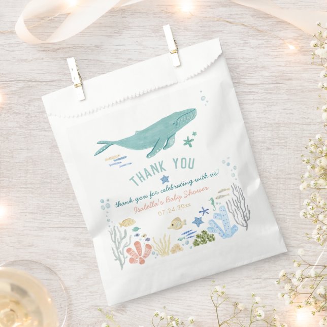 Sachets En Papier Baleine Sous Le Merci Du Baby shower De Mer (Coupé)