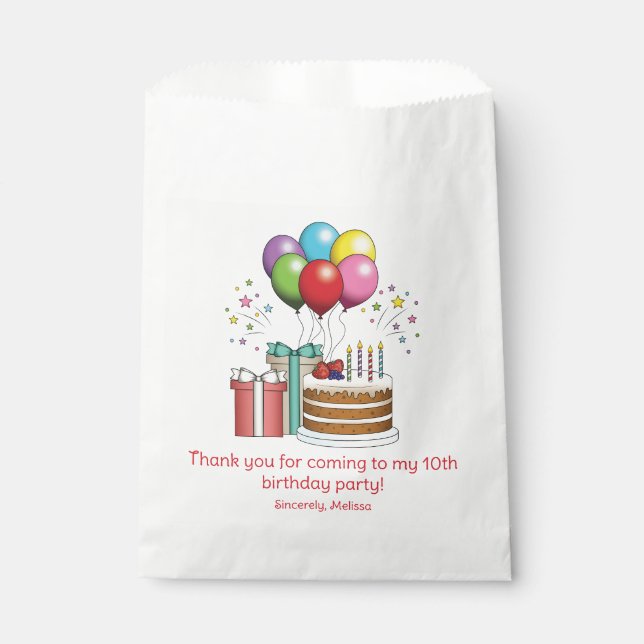 Sachets En Papier Ballons D'Anniversaire Colorés Avec Gâteau Et Prés (Devant)