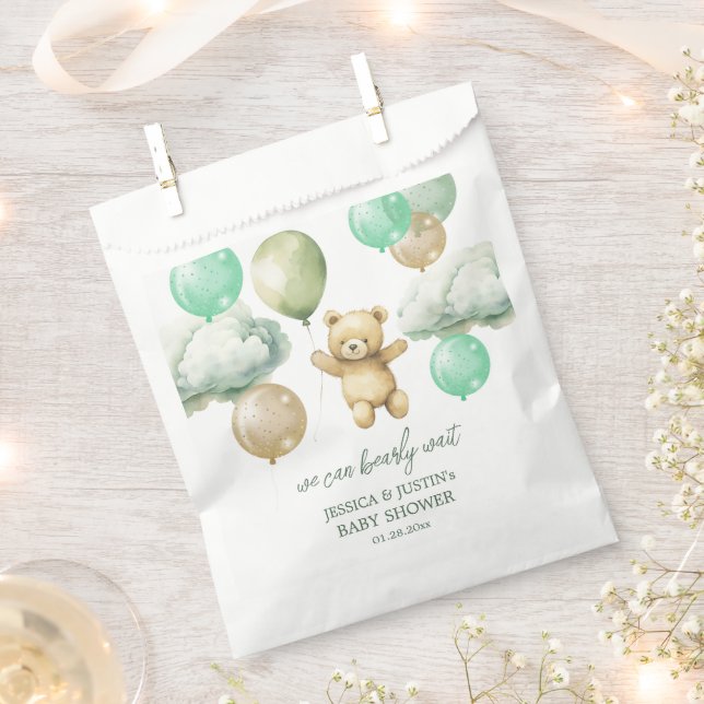 Sachets En Papier Ballons Ours Teddy Baby shower Ciel Vert (Coupé)