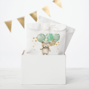 Sachets En Papier Ballons Ours Teddy Baby shower Or Vert