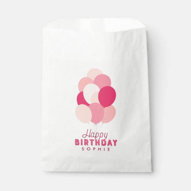 Sachets En Papier Ballons roses Joyeux anniversaire (Devant)