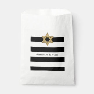 Sachets En Papier Bandes en noir et blanc avec l'étoile d'or de Davi