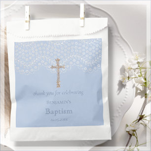 Sachets En Papier Baptême en dentelle bleue Merci Favoriser Sac